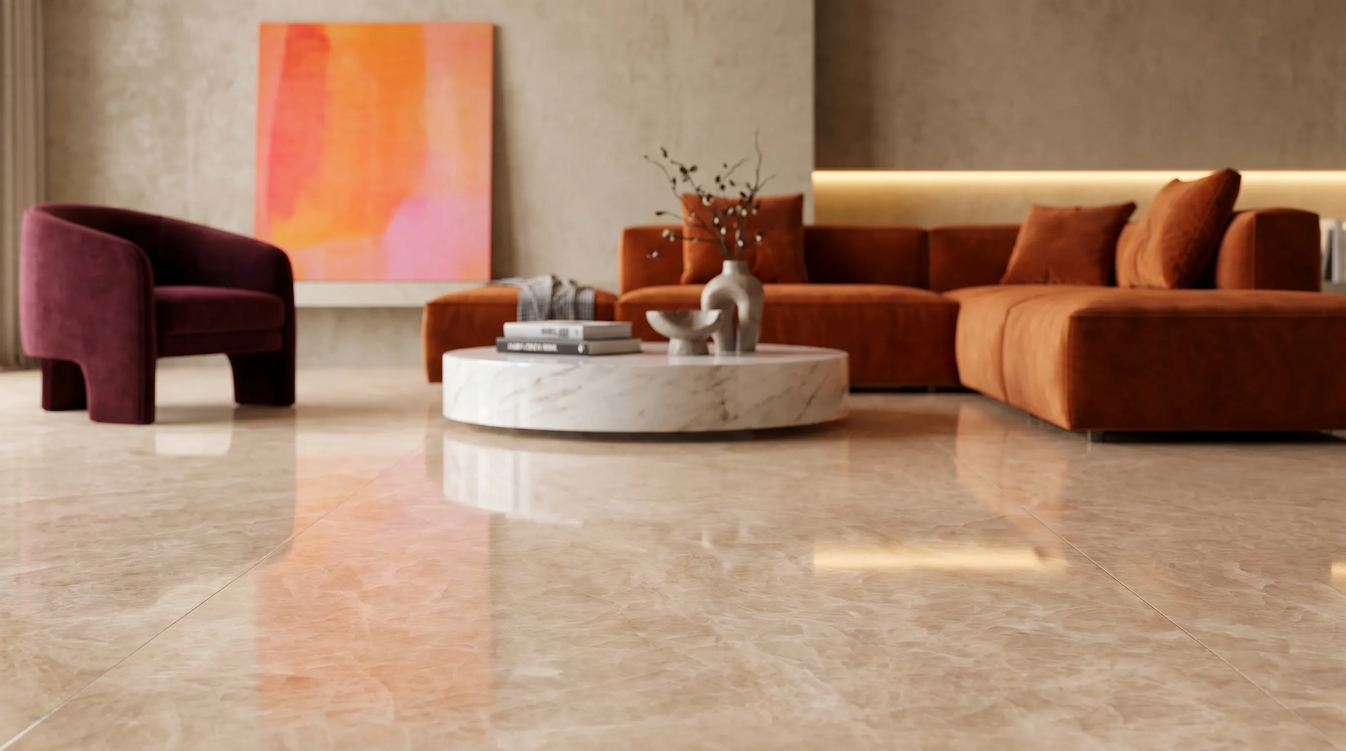 Тадж Махал Кремовый Глянцевый 60x120 — интерьер 1